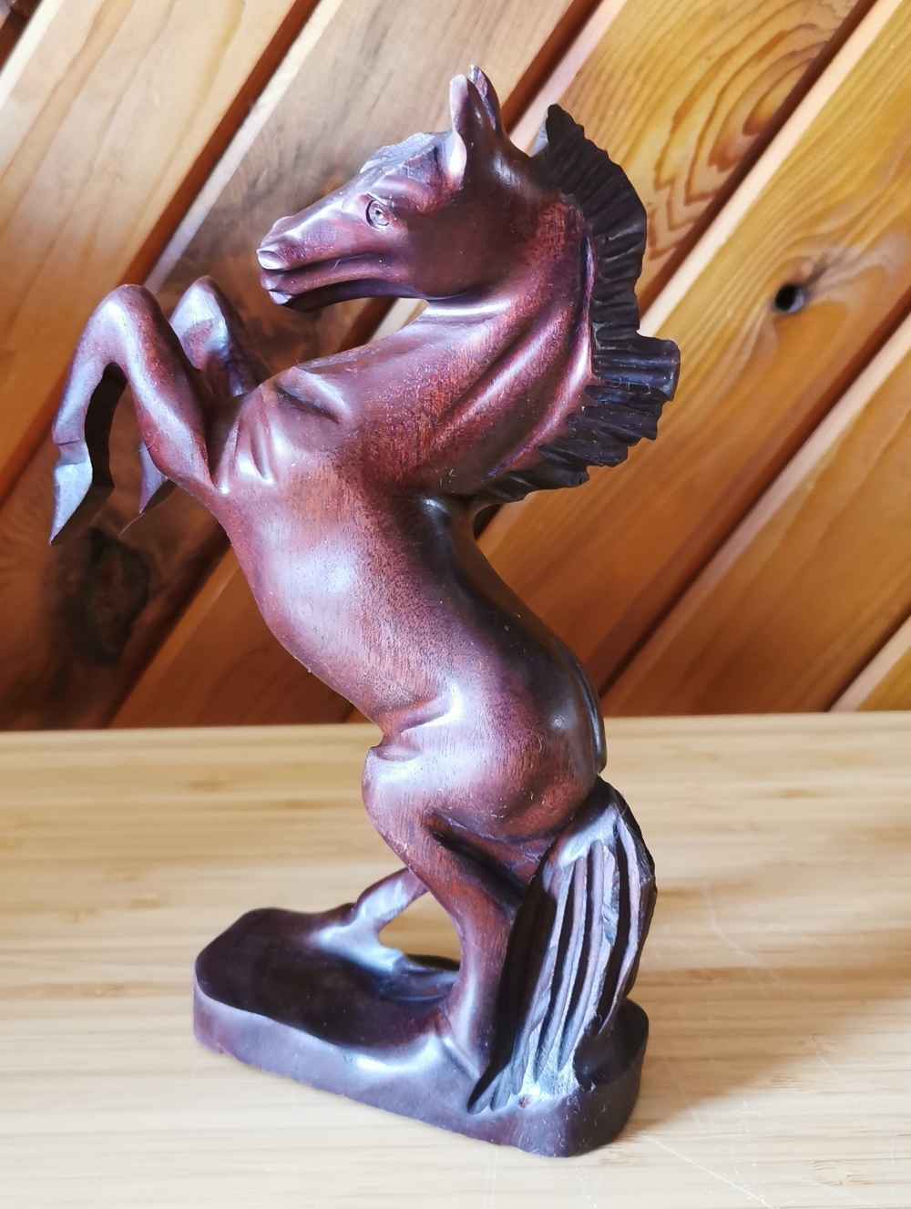 Vintage Hand Carved Wood Rearing Horse Figurine – 8” Rustic Decor